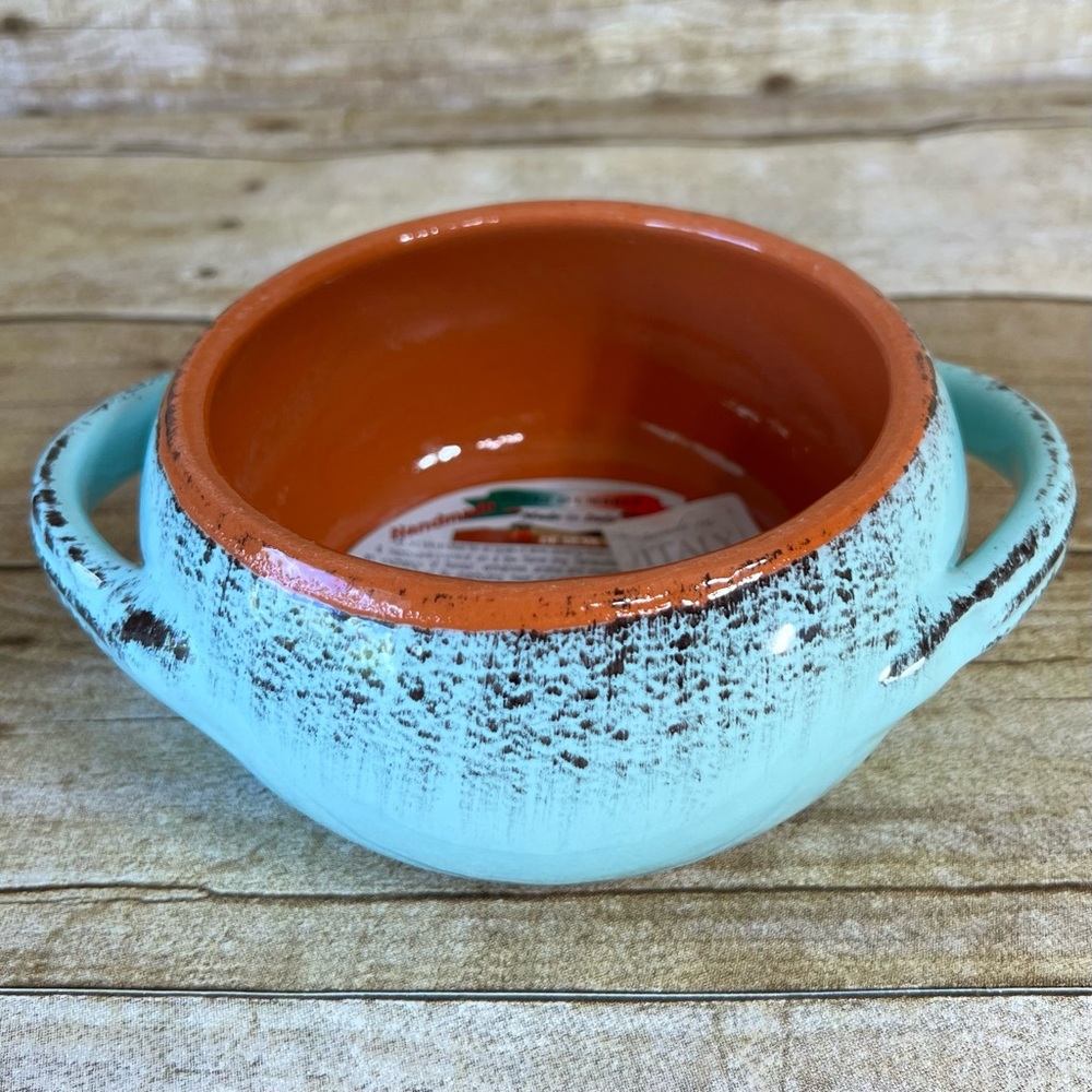 Terre d'Umbria De Silva Terracotta Bowl‎ Turquoise Blue Handmade Italy Cookware
